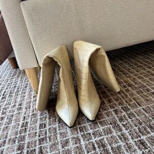 Schutz Analeah Wide Croco Knee High Boot in Eggshell